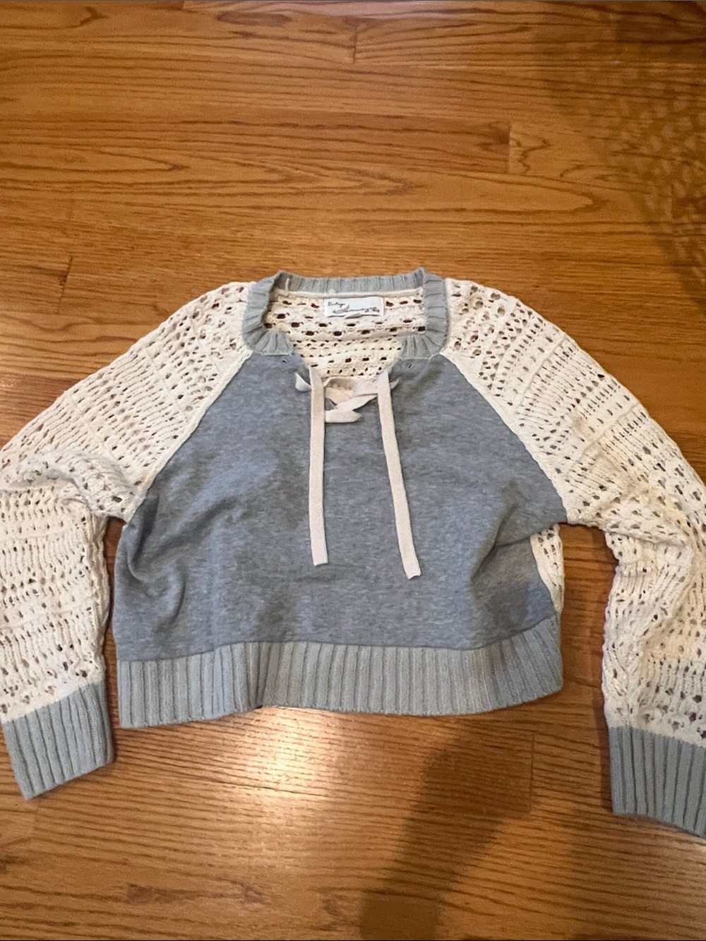 Vintage Havana Gray & Cream Crochet Raglan Sweater